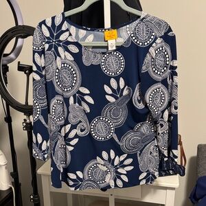 Ruby Rd. Blue and White Paisley Blouse